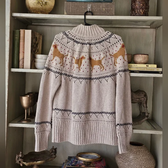 LL Bean Women's Signature Cotton Fisherman Sweater, Labrador Fair Isle - Picture 11 of 13